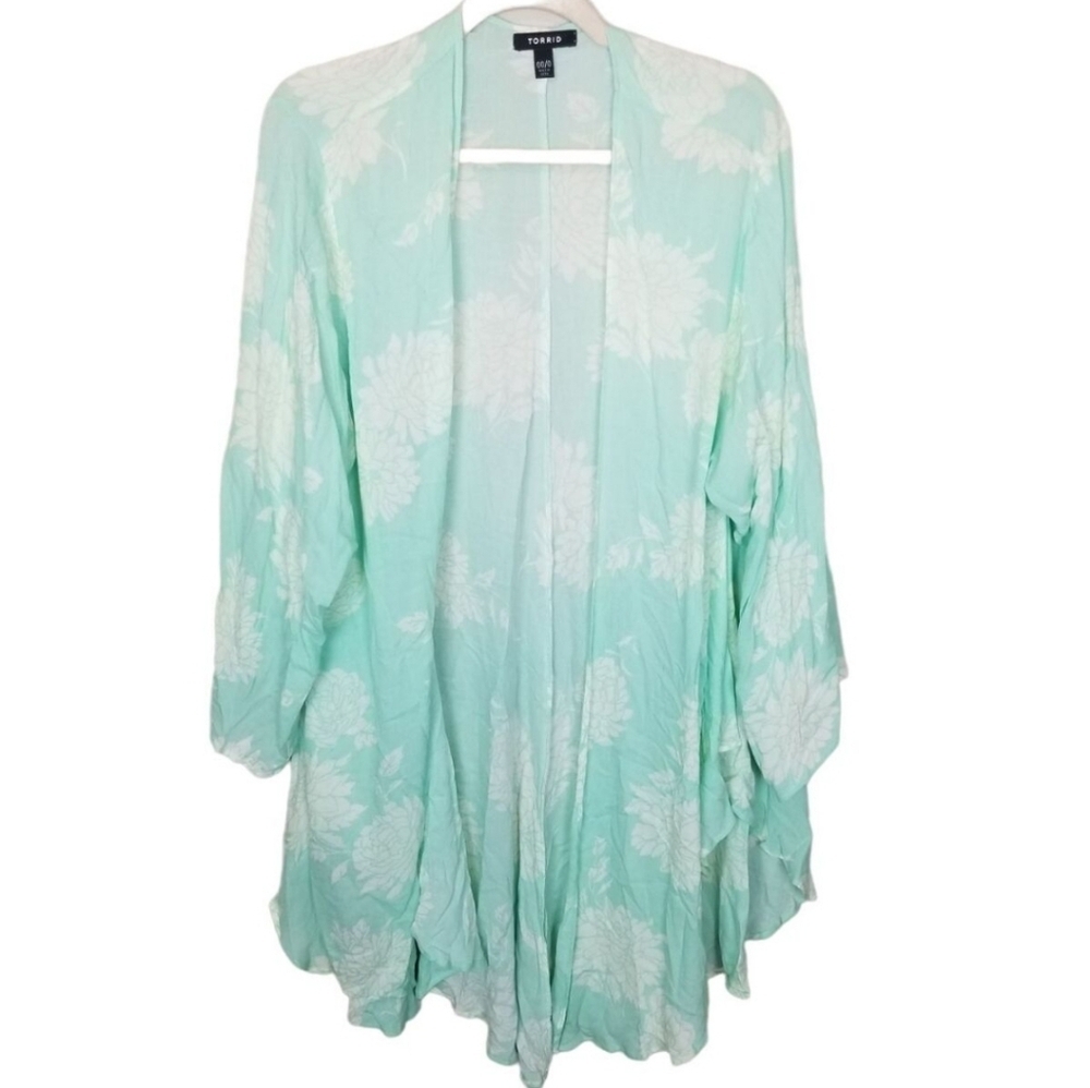 Torrid Floral Mint Green Open Cardigan